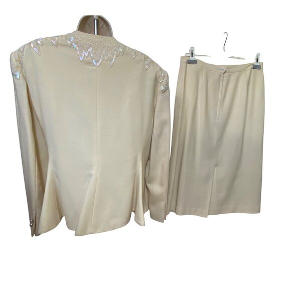 Vintage Nolan Miller 3-Piece Cream Skirt Suit Set Beaded Jacket Size 14 Eighties - Picture 3 of 10